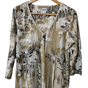 CHICO'S Long Sleeve glitter  v-neck Botanical Top NWOT SIZE (XL) Brown gray tan